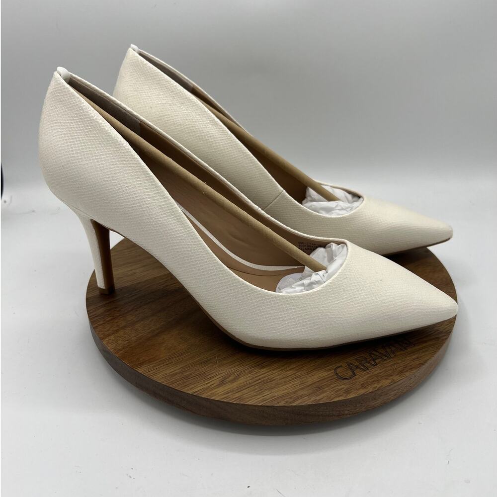 INC Zitah White Textured Pointed Toe Stiletto Heels Size 10